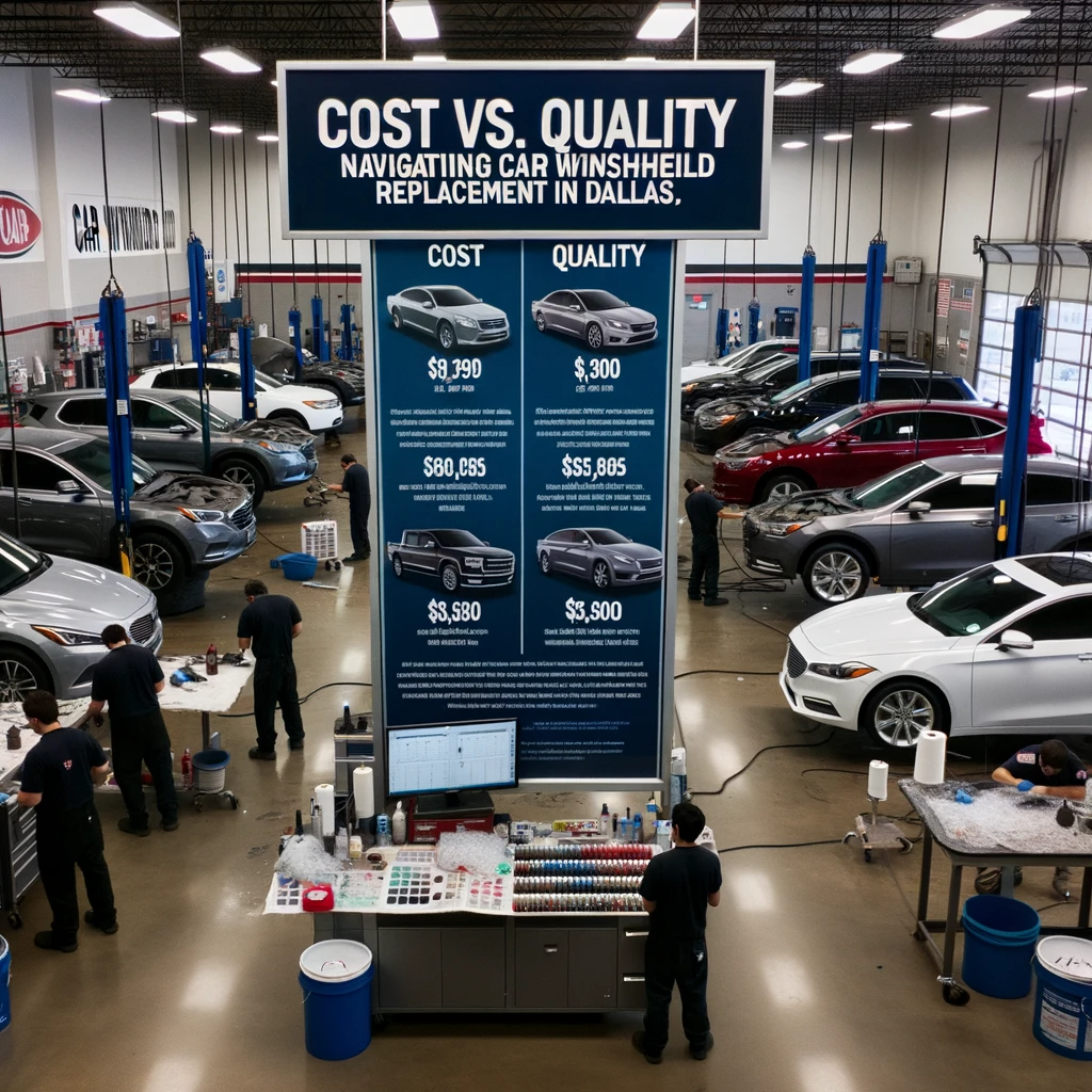 Car service center in Dallas showing a comparison chart of windshield replacement cost versus quality.